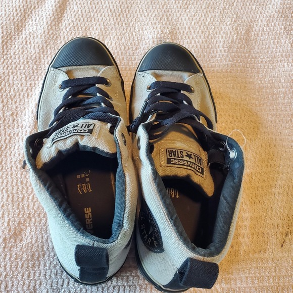 Converse All Star US Sz 6 Tan Canvas & Black Soles Black Laces High Top EUC - Picture 3 of 9